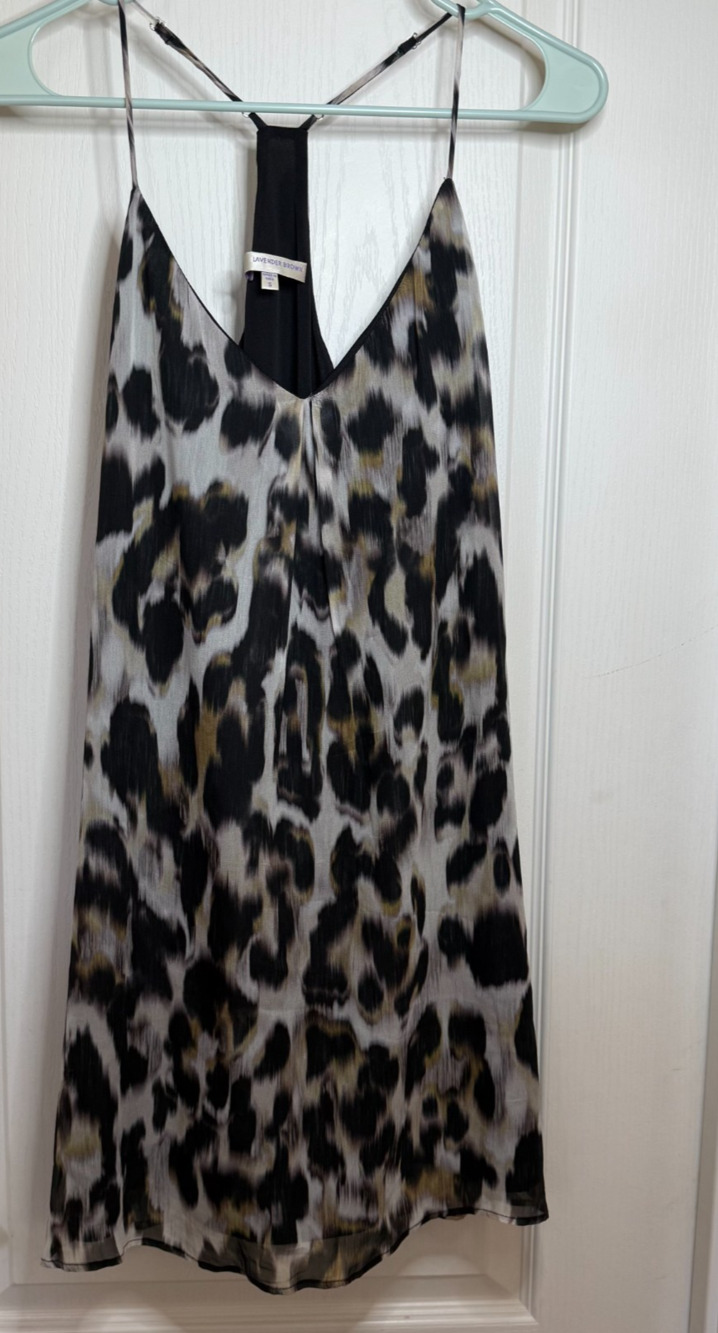 Leopard Print Slip Dress Size Small Y2K 90s Racerback Adjustable  Lavender Brown
